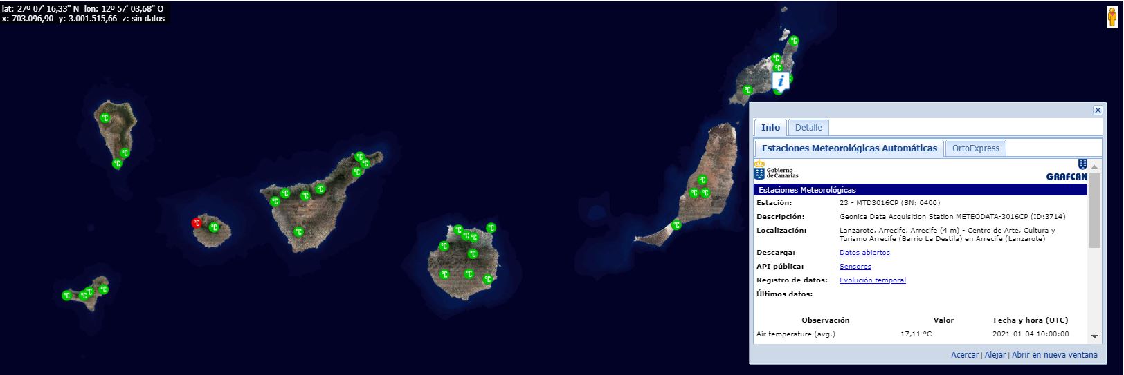 Mapa del Sistema de Observación Meteorológica del Gobierno de Canarias