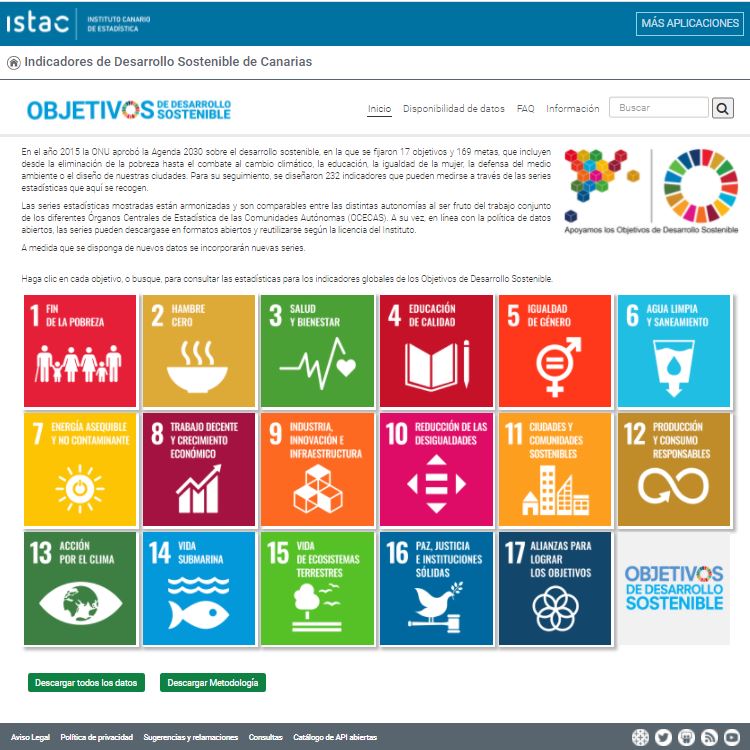 Imagen de la página principal del portal de indicadores de Desarrollo Sostenible de Canarias