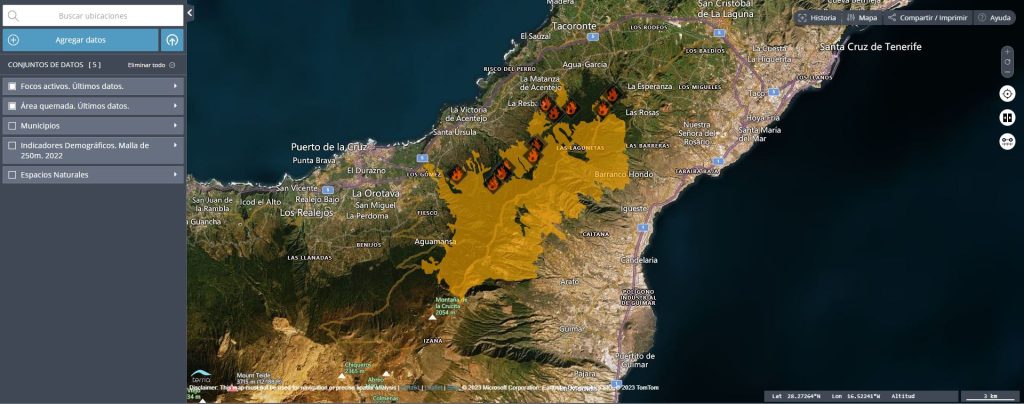 Seguimiento del incendio de Tenerife con el uso de datos abiertos, Canarias Datos Abiertos